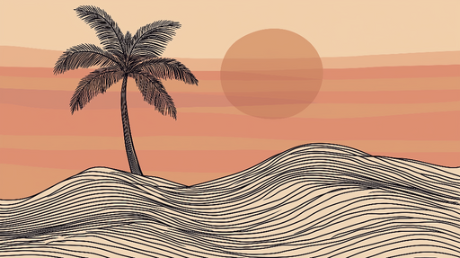 Papier peint paysage tropical Palmiers au coucher de soleil