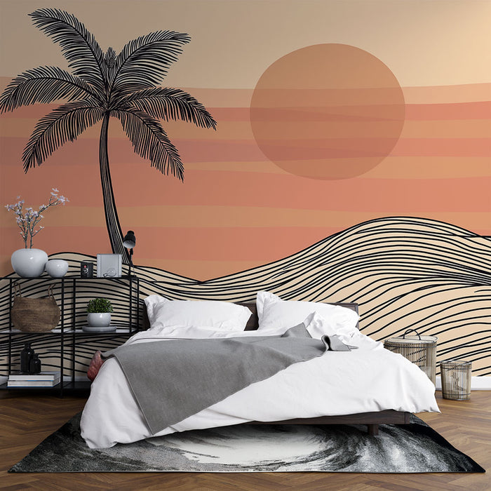 Papier peint paysage tropical | Palmiers au coucher de soleil