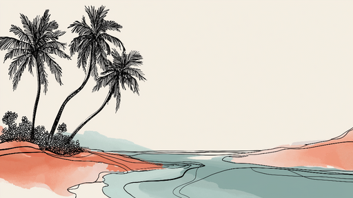 Papier peint paysage tropical Palmiers et éclats de couleur terre