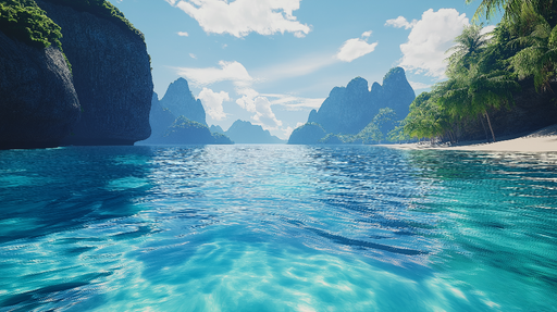 Papier peint paysage tropical Plage paradisiaque aux montagnes