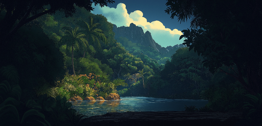 Papier peint paysage tropical Rivière paisible au milieu de la jungle luxuriante