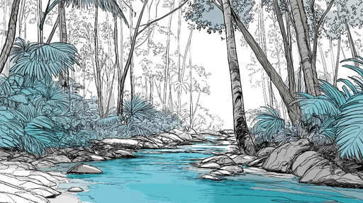 Papier peint paysage tropical Rivières turquoise et feuillages luxuriants