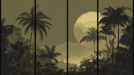 Papier peint paysage tropical Silhouettes de palmiers sous une pleine lune
