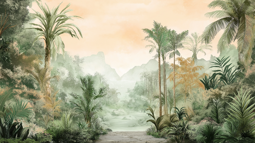 Papier peint paysage tropical Un éblouissant panorama de verdure avec des nuances douces