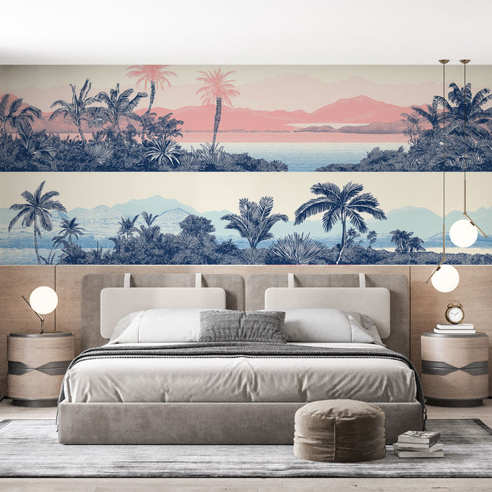Papier peint paysage tropical | Vues d'une nature boisée avec tonalités douces