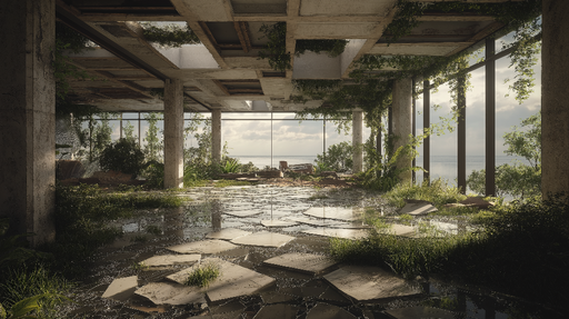 Papier peint paysage urbain abandonné Intérieur d’un espace naturel envahi par la végétation