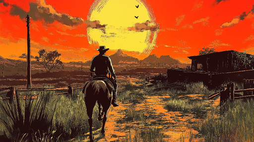 Papier peint paysage western Coucher de soleil vibrant sur une prairie sauvage