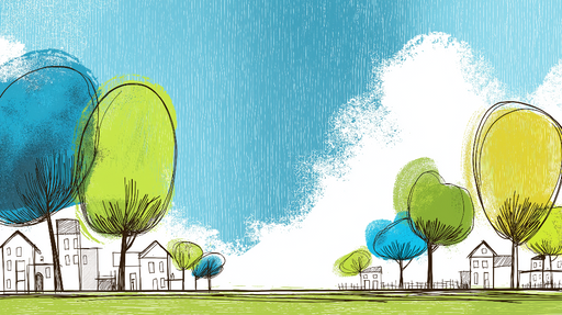 Papier peint paysager Illustrations stylisées de maisons et d'arbres colorés