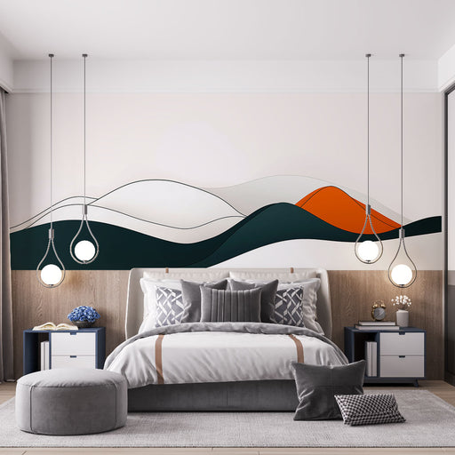Papier peint paysages abstraits avec montagnes stylisées en couleurs douces pour chambre moderne