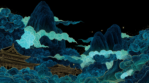 Papier peint paysages chinois Montagnes majestueuses au milieu des nuages