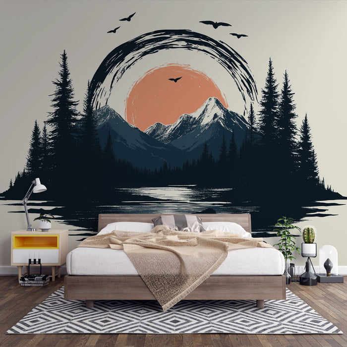 Papier peint paysages de montagne | Montagnes majestueuses sous un coucher de soleil