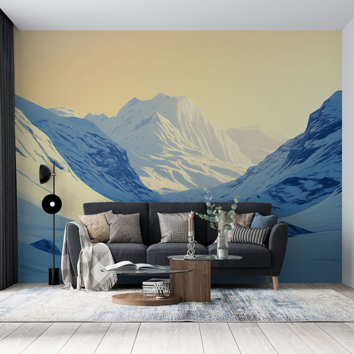 Papier peint paysages de montagne | Vaste vallée enneigée au lever du soleil