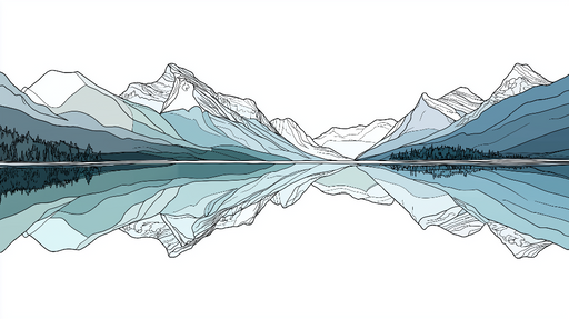 Papier peint paysages montagneux Montagnes bleues aux contours délicats et reflet apaisant dans l'eau