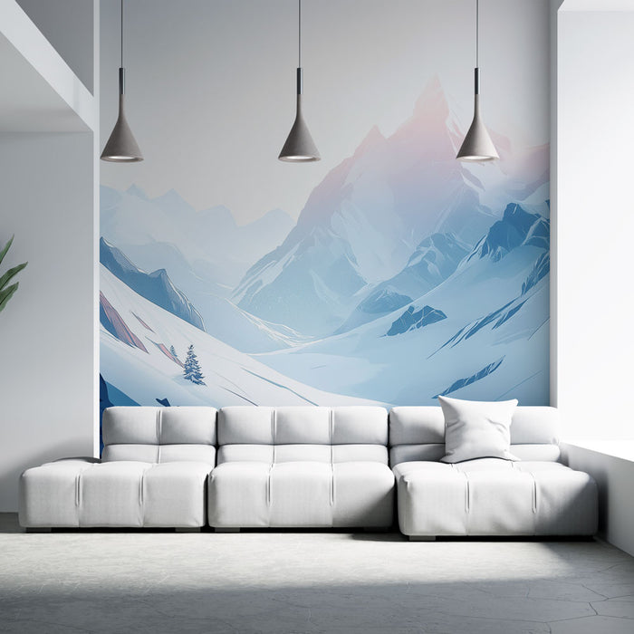 Papier peint paysages montagneux | Montagnes enneigées sous un ciel apaisant