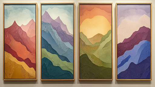 Papier peint paysages montagneux Quatre panneaux aux teintes harmoniques inspirés des montagnes