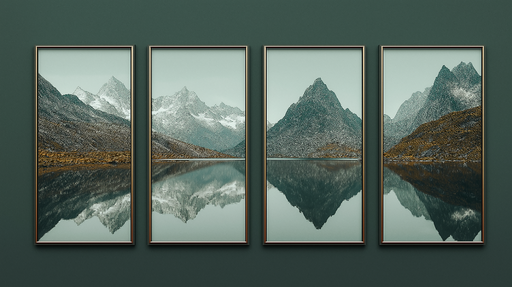 Papier peint paysages montagneux Quatuor de réflexions des montagnes majestueuses