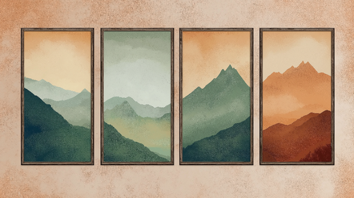 Papier peint paysages montagneux Quatuor de tableaux présentant des dégradés de montagnes