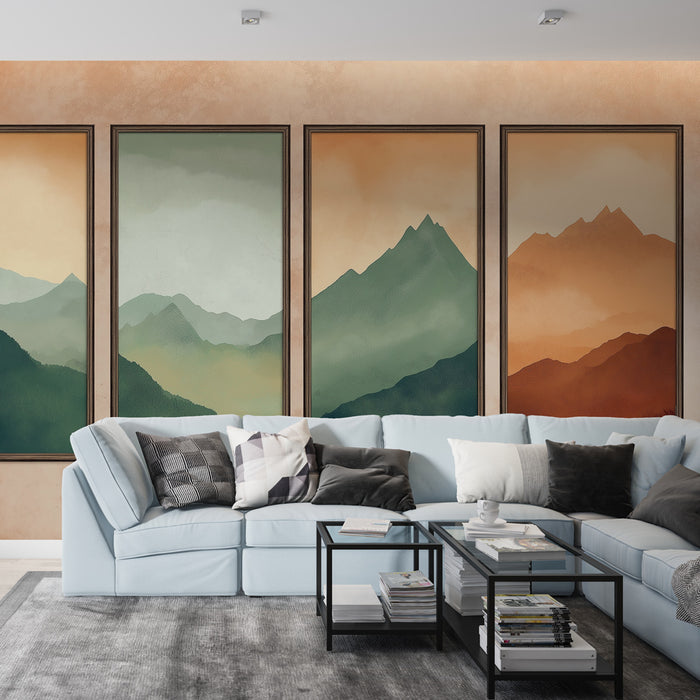 Papier peint paysages montagneux | Quatuor de tableaux présentant des dégradés de montagnes
