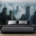 Papier peint paysages montagneux avec sommets majestueux enveloppés de brume pour chambre moderne