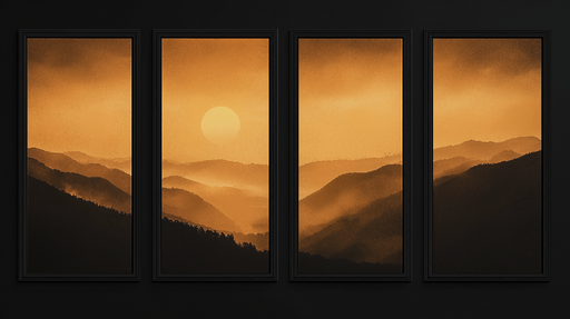 Papier peint paysages montagneux Un coucher de soleil élégant au-dessus des sommets brumeux