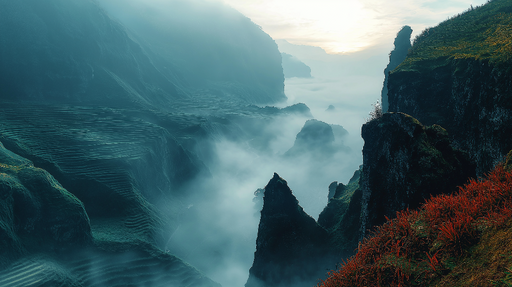 Papier peint paysages montagneux Vue époustouflante sur des vallées brumeuses