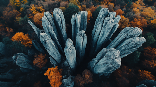 Papier peint paysages naturels Formations rocheuses majestueuses entourées d'arbres aux couleurs d'automne