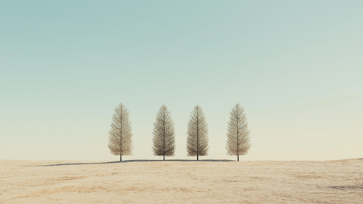 Papier peint paysages naturels Quatre arbres élancés sur une colline douce