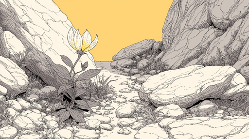 Papier peint paysages rocheux Sentier entre rochers et une fleur délicate