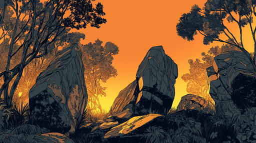 Papier peint paysages rocheux Silhouettes de rochers au coucher de soleil