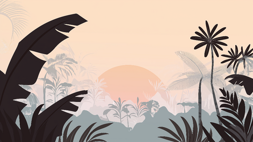 Papier peint paysages tropicaux Silhouettes de palmiers au coucher de soleil