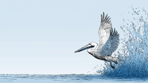 Papier peint pélican Illustration délicate d'un pélican s'envolant au-dessus des vagues