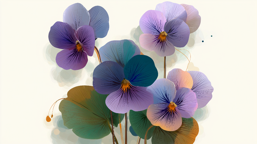 Papier peint pensées Élégantes fleurs de pensées aux teintes violet et bleu