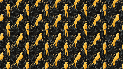 Papier peint perroquet Des perroquets jaunes sur un fond de feuillage noir