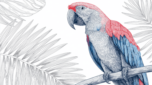 Papier peint perroquet Motif artistique d'un perroquet coloré sur fond blanc