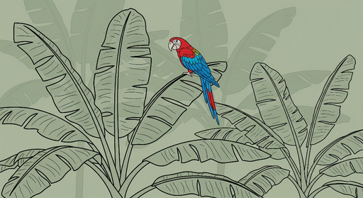 Papier peint perroquet Un aigle coloré perché parmi de grandes feuilles tropicales