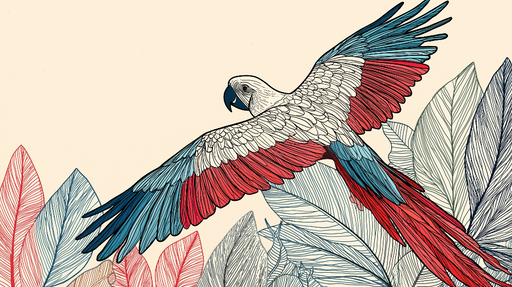 Papier peint perroquet Un majestueux perroquet coloré entouré de feuilles élégantes