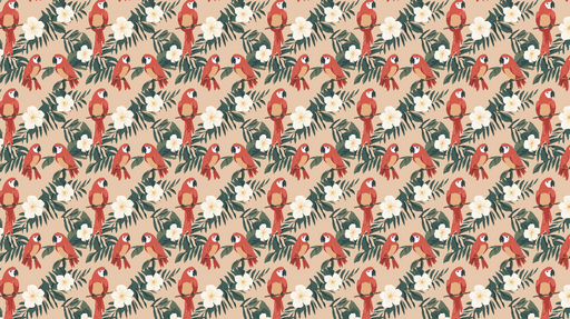 Papier peint perroquet Un motif vibrant avec des perroquets rouges et des fleurs exotiques