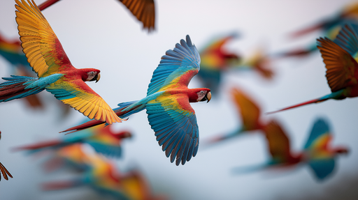 Papier peint perroquets colorés Beauté e des oiseaux exotiques en vol