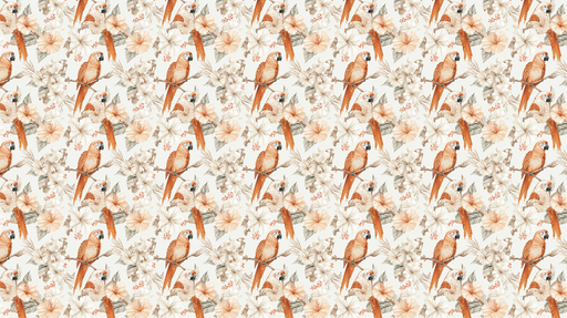 Papier peint perroquets et fleurs Motif enchanteur de perroquets colorés perchés parmi des fleurs tropicales