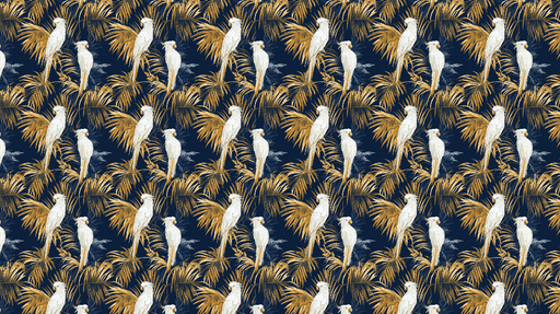 Papier peint perroquets et palmiers Motif tropical élégant avec des perroquets stylisés sur fond navy