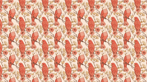 Papier peint perroquets Motif élégant de perroquets rouges sur fond floral