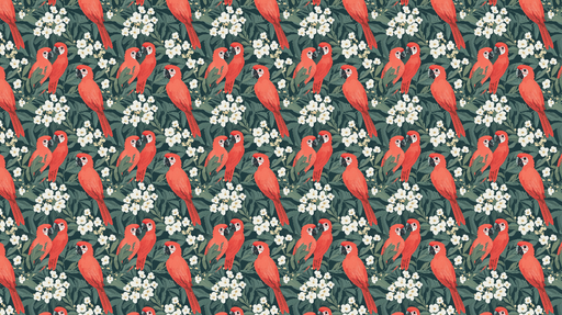 Papier peint perroquets Perroquets rouges et fleurs blanches