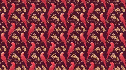 Papier peint perroquets rouges Motif élégant de perroquets sur fond floral