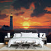 Papier peint coucher de soleil avec phare illuminé pour chambre moderne