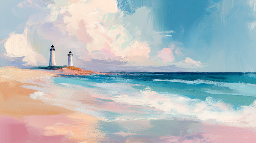 Papier peint phare côtier Un paysage côtier apaisant avec des phares sur un rivage doux