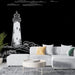 Papier peint monochrome avec illustration de phare sur fond noir pour salon moderne