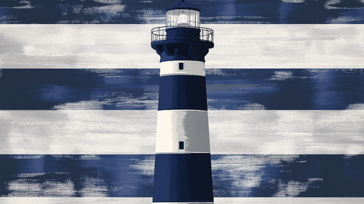 Papier peint phare marin Un phare stylisé sur fond rayé bleu et blanc