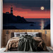 Papier peint paysage minimaliste avec phare nocturne et lune pour chambre moderne