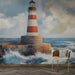 Papier peint marin avec phare emblématique sur côte maritime pour décoration murale élégante.