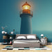 Papier peint marin avec phare illuminé pour chambre moderne et apaisante